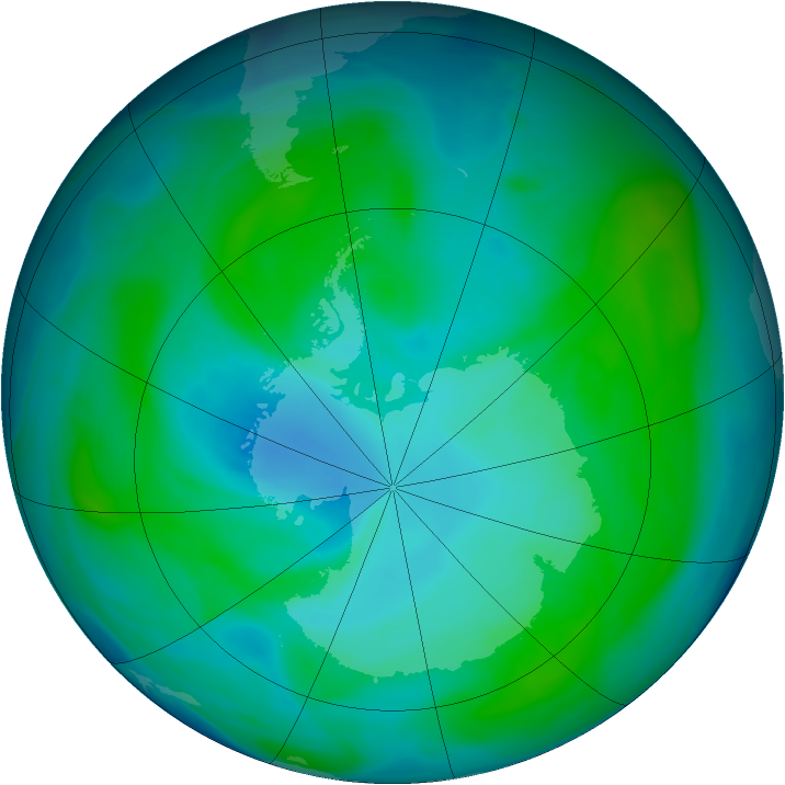 Antarctic ozone map for 06 January 2005